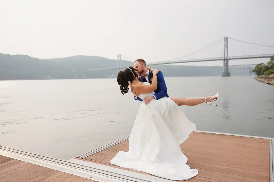 Dockside Wedding Dip Kiss