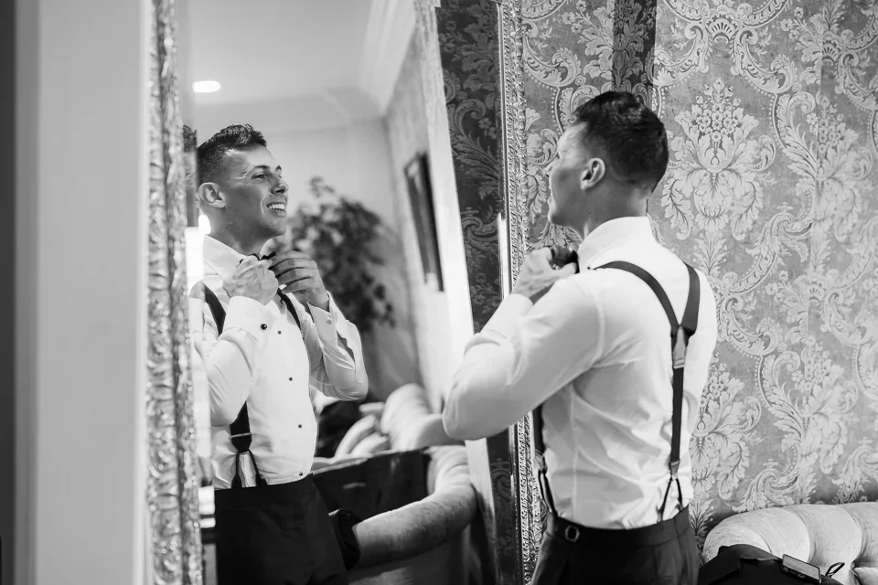 Groom Getting Ready Mirror Moment