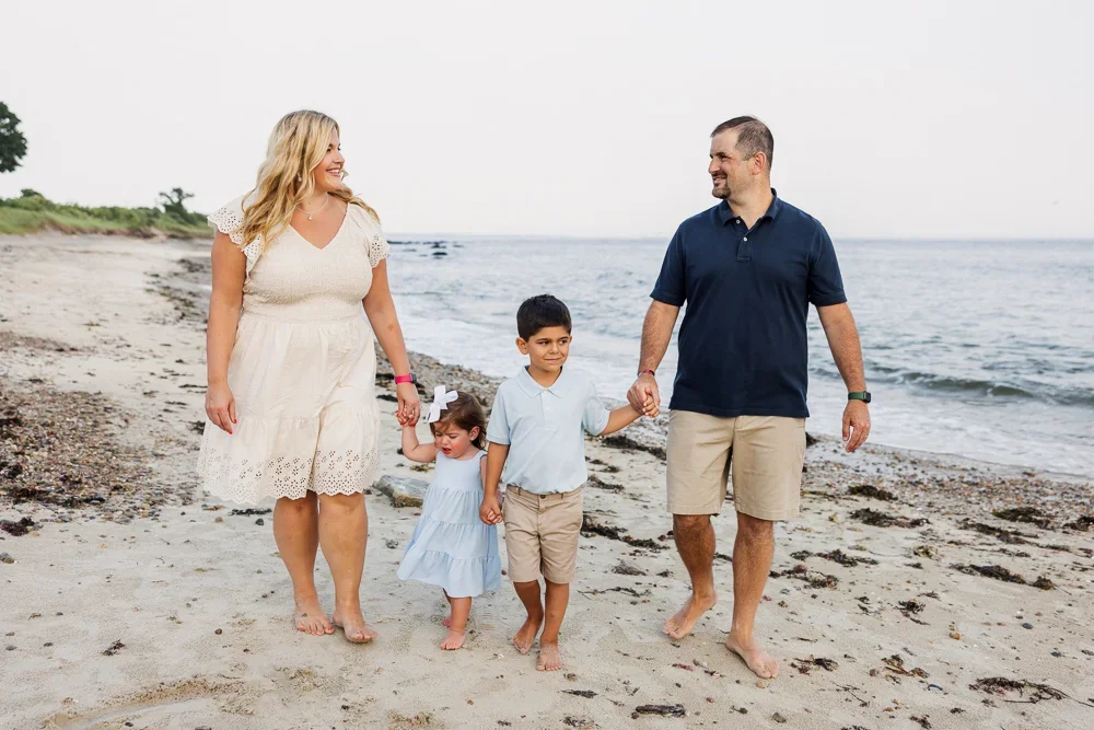 walking family on the beach