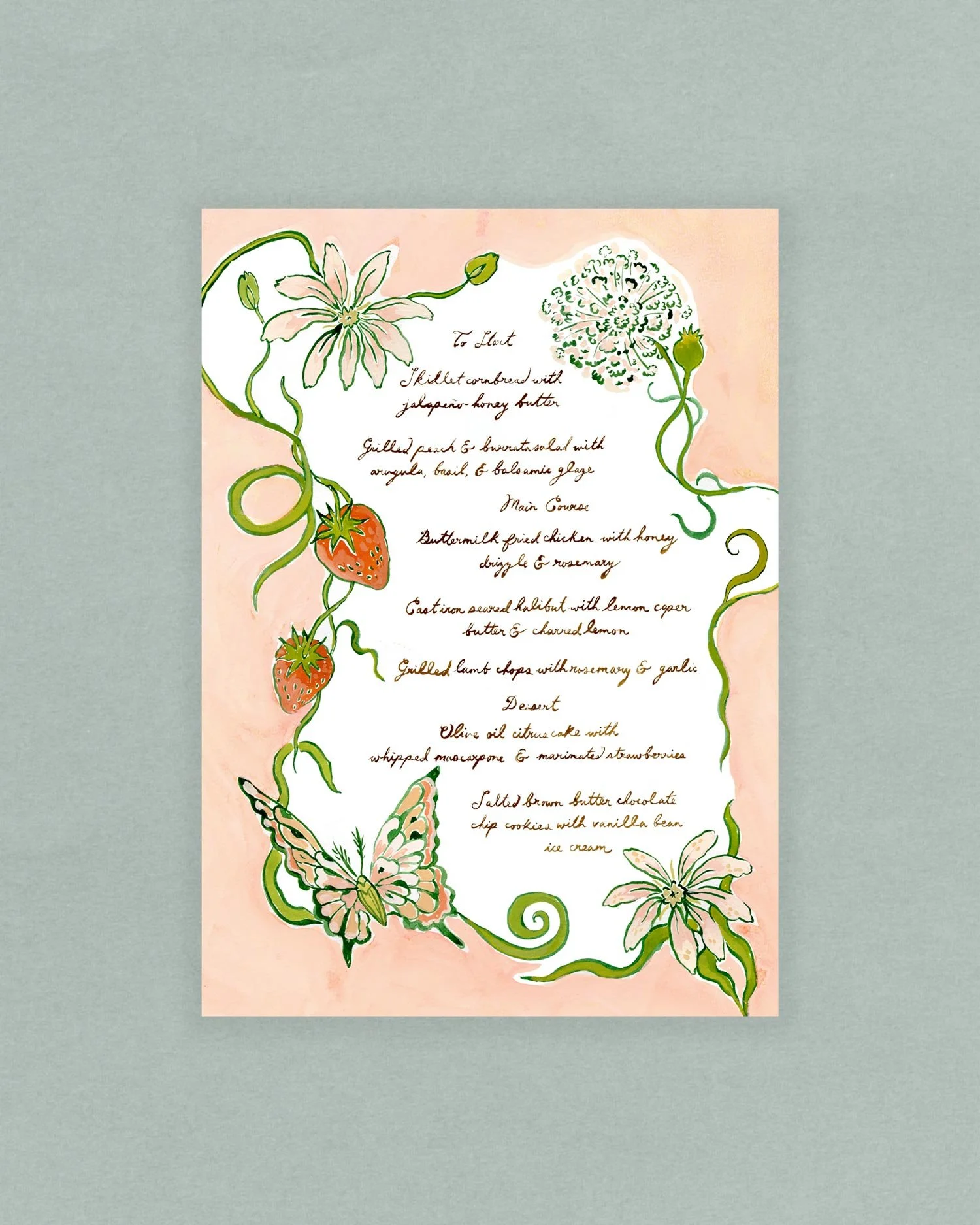 Wild Strawberries Menu in Peach Pink
