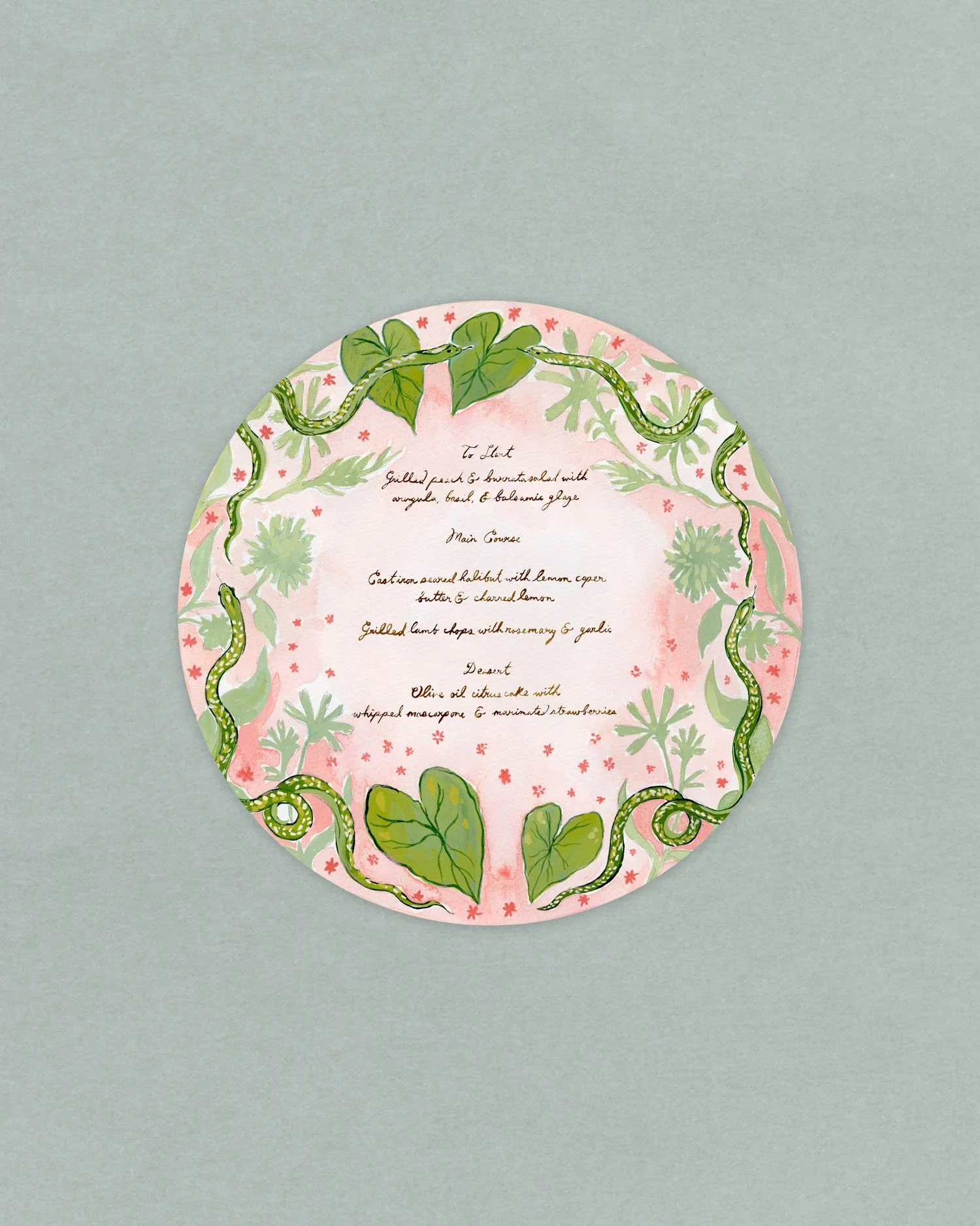 In The Garden Round Menu in Pink