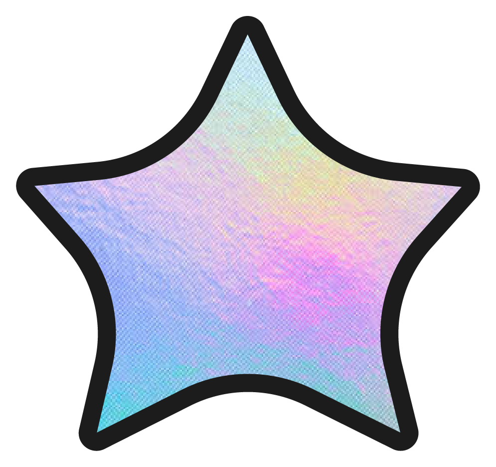 Holographic star illustration with a black outline and a pastel rainbow gradient inside.