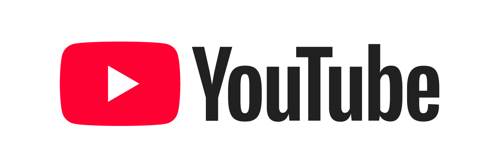YouTube logo with red play button icon and black text that reads 'YouTube'