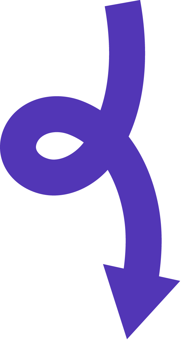 A large purple arrow turning downward and to the left.