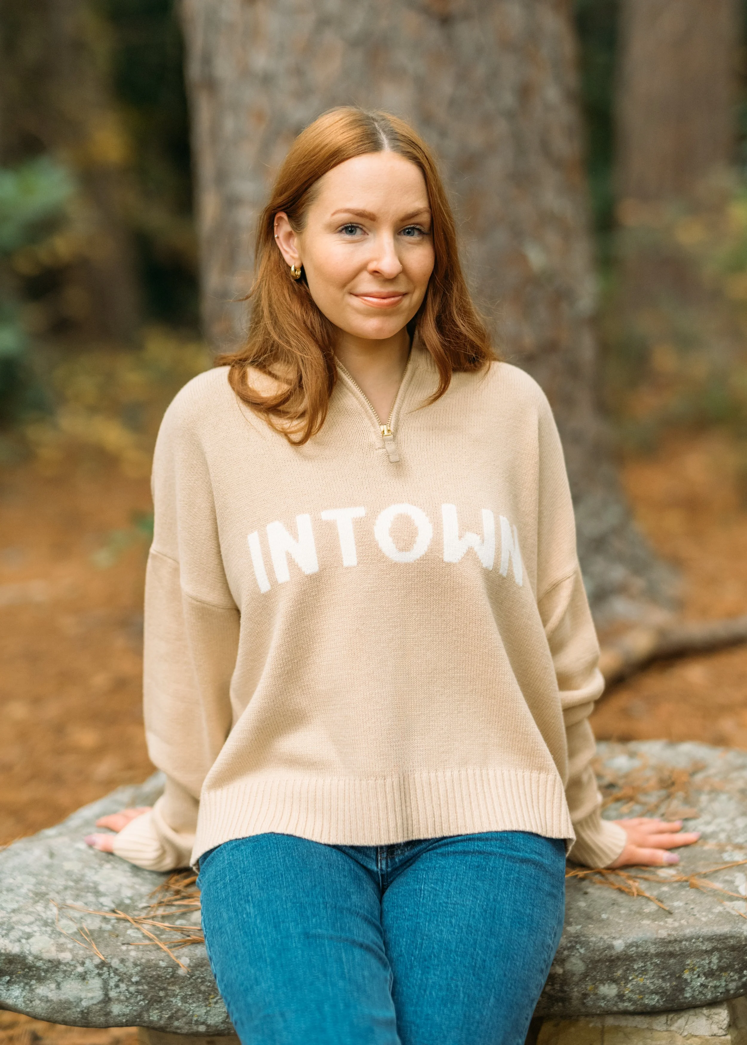 Ellsworth + Ivey  "INTOWN" Quarter Zip Sweater (Beige)