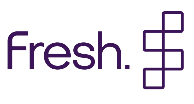 Logo with the word 'fresh.' and a purple geometric design to the right.