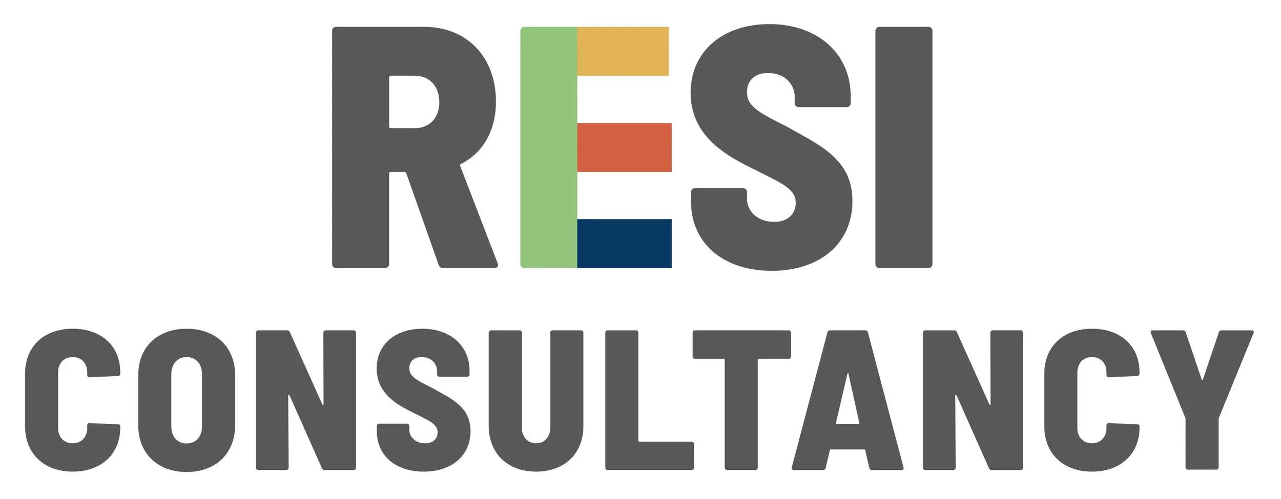 Logo for Resi Consultancy with the word 'RESI' featuring colored vertical and horizontal bars, and the word 'Consultancy' below in gray text.