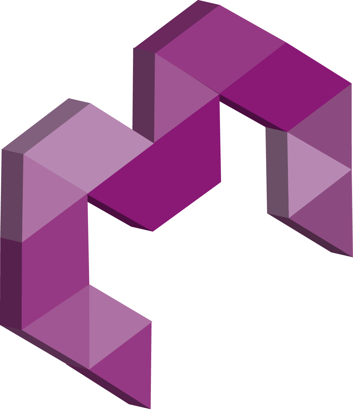 A digital graphic with geometric shapes in shades of purple and pink, with the letters 'MD' at the bottom.