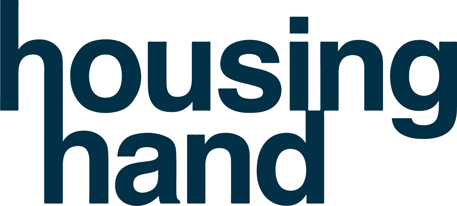 Text reading 'housing hand' in large, dark blue letters on a white background.