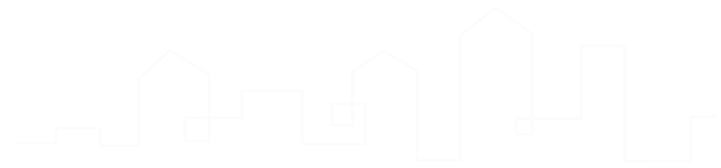 Line drawing of a city skyline with various building shapes on a black background.