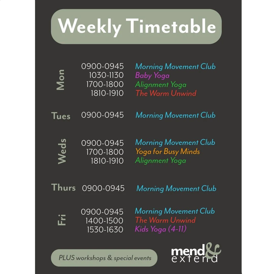 This is our core timetable. And adult classes are all still at "Pay what you can" rates to the end of April. Some sessions are already full, so hurry! I would love to be able to welcome you ☺️
Booking link in bio and on our website at menda