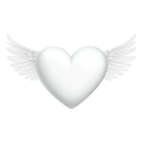 A white heart with angel wings on each side against a plain white background.