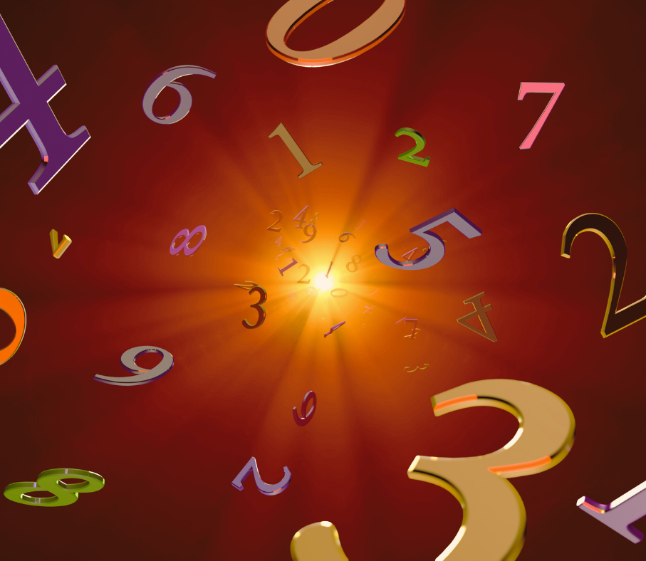Colorful numbers and a clock face radiate from a glowing center, creating a sense of movement and time.