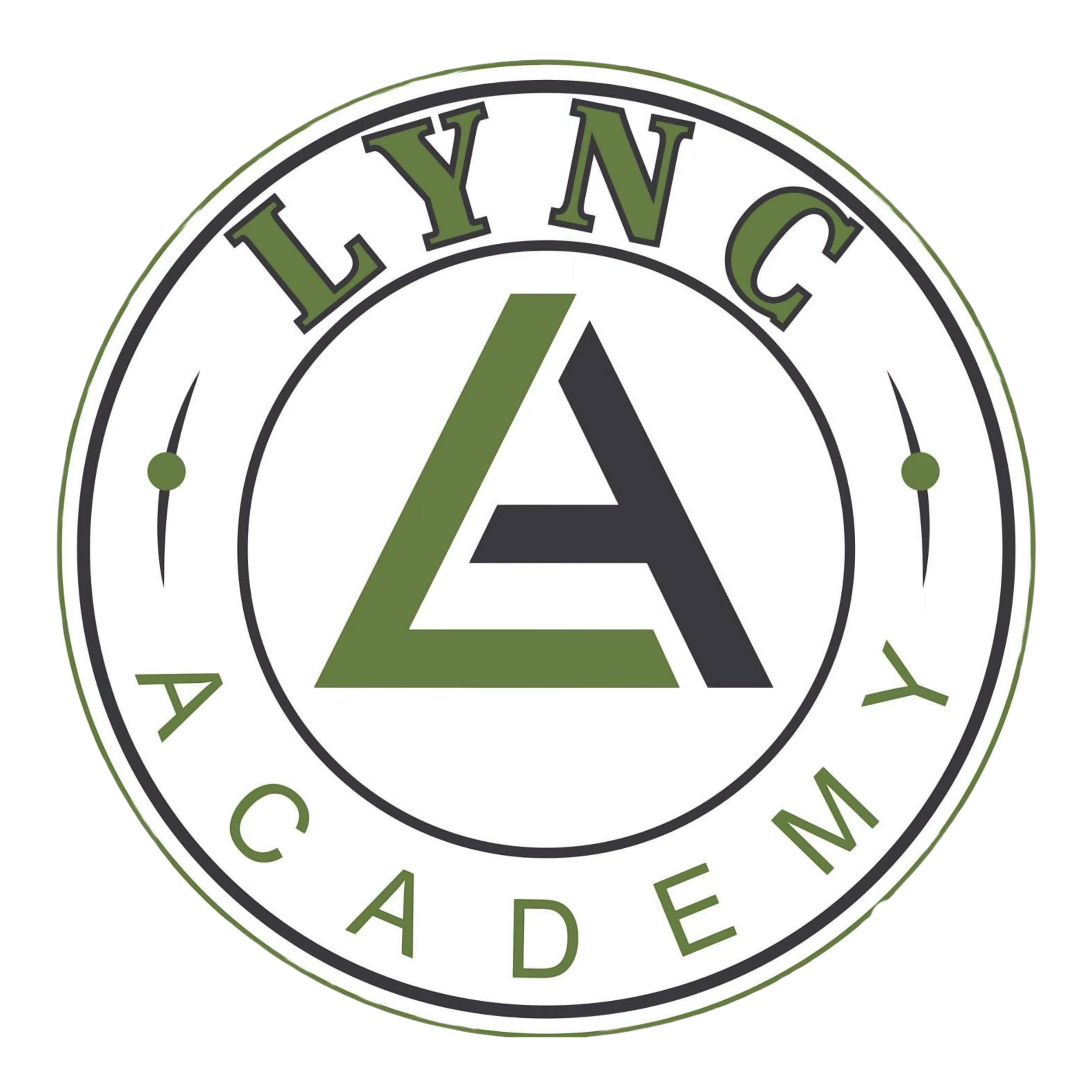 Logo of LYNYC Academy with a circular design, green and black lettering, and a stylized letter L and A inside the circle.