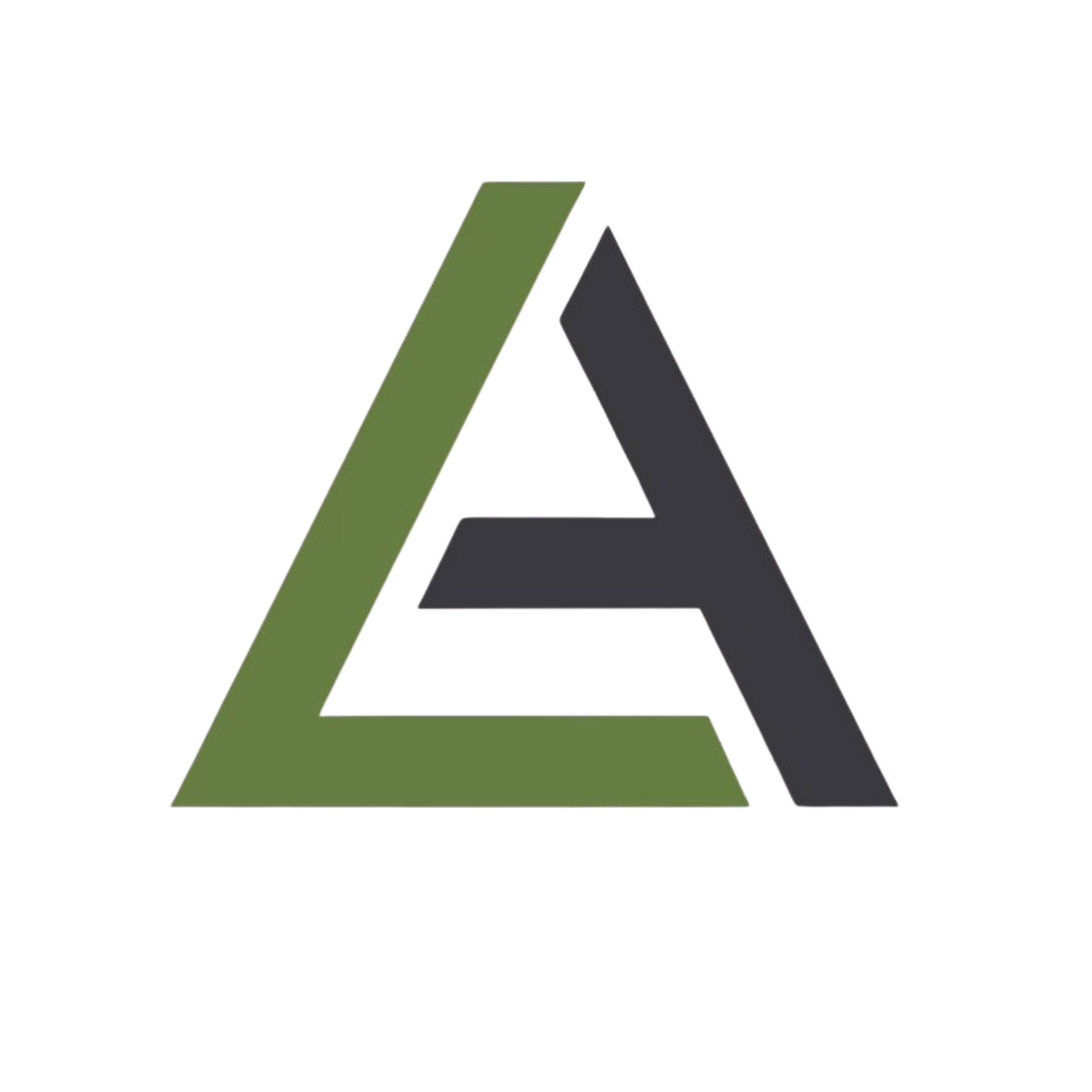 Stylized triangular logo with green and black sections and red and purple accents.