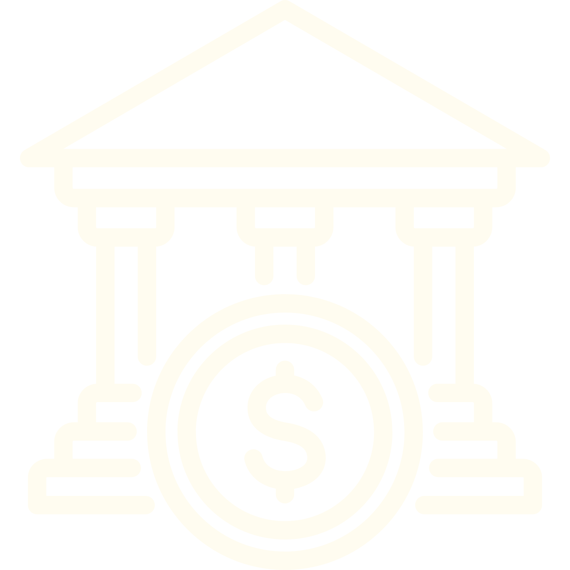 Outline of a bank with stairs and a dollar coin in front