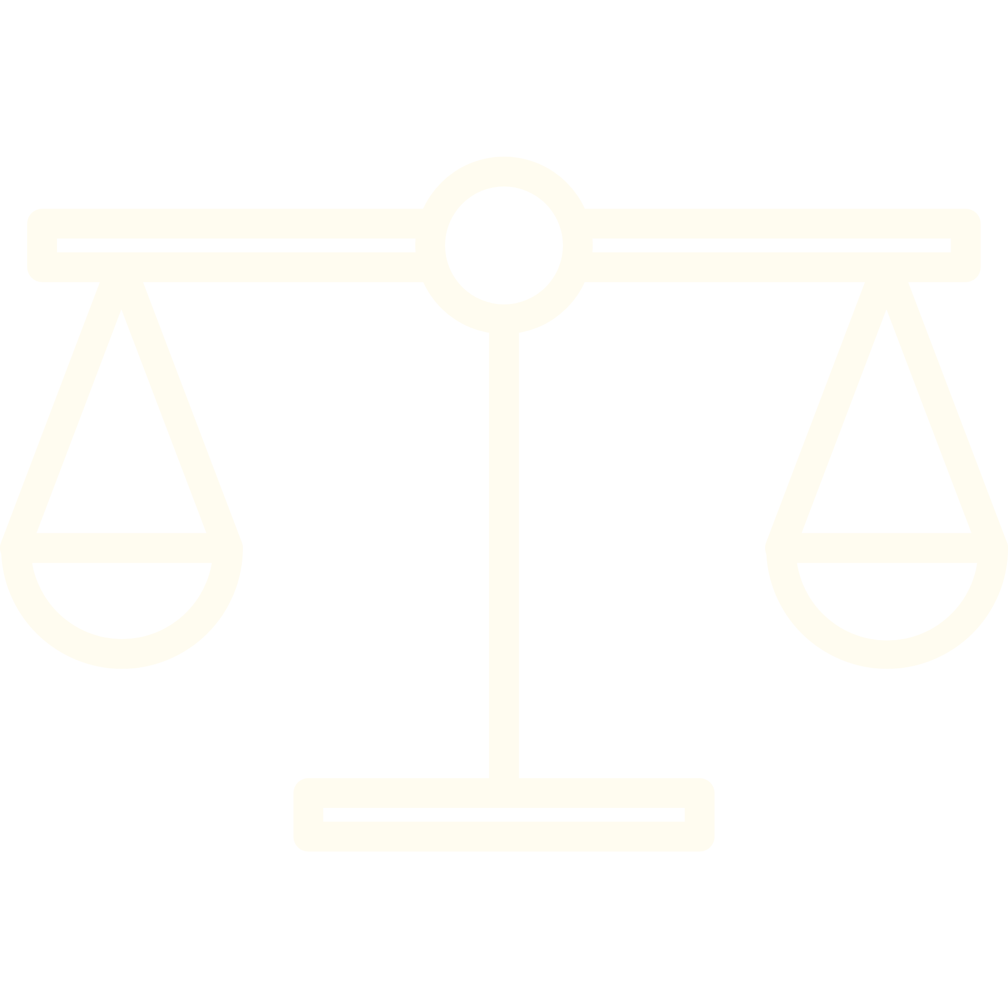 Outline icon of a balanced scale or justice scales on a black background.