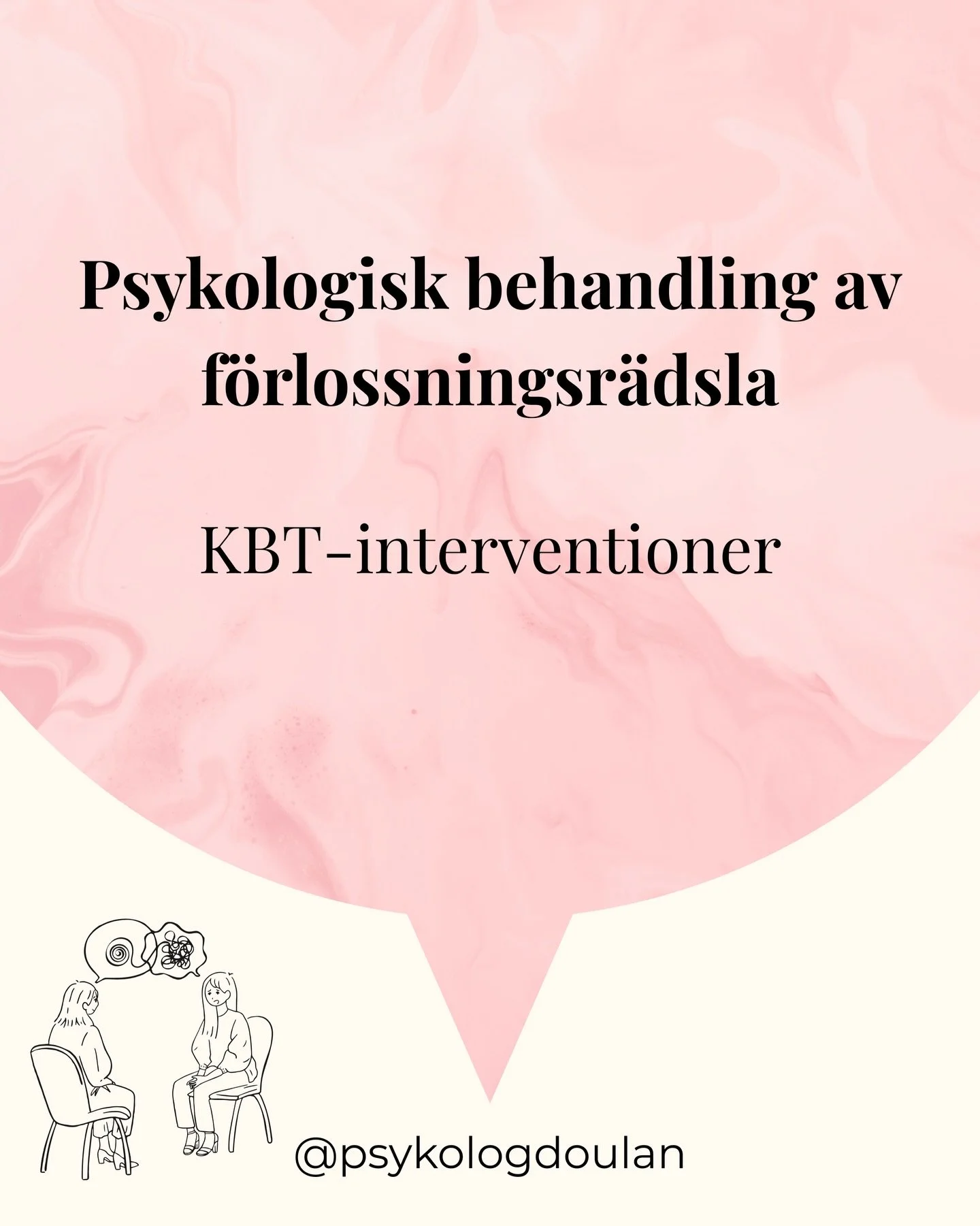 Vill du veta mer om hur en psykologisk behandling f&ouml;r f&ouml;rlossningsr&auml;dsla kan se ut? 

I karusellen ovan kan du l&auml;sa om vanliga KBT-interventioner i samband med behandling av f&ouml;rlossningsr&auml;dsla 🪷

 ➡️ Har du n&aring;gra 