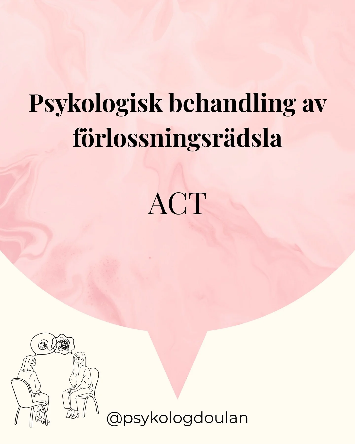 Vill du veta mer om hur en psykologisk behandling f&ouml;r f&ouml;rlossningsr&auml;dsla kan se ut? 

I karusellen ovan kan du l&auml;sa om ACTs grundprocesser som kan vara anv&auml;ndbara vid behandling av f&ouml;rlossningsr&auml;dsla 🪷 

ACT = Acce