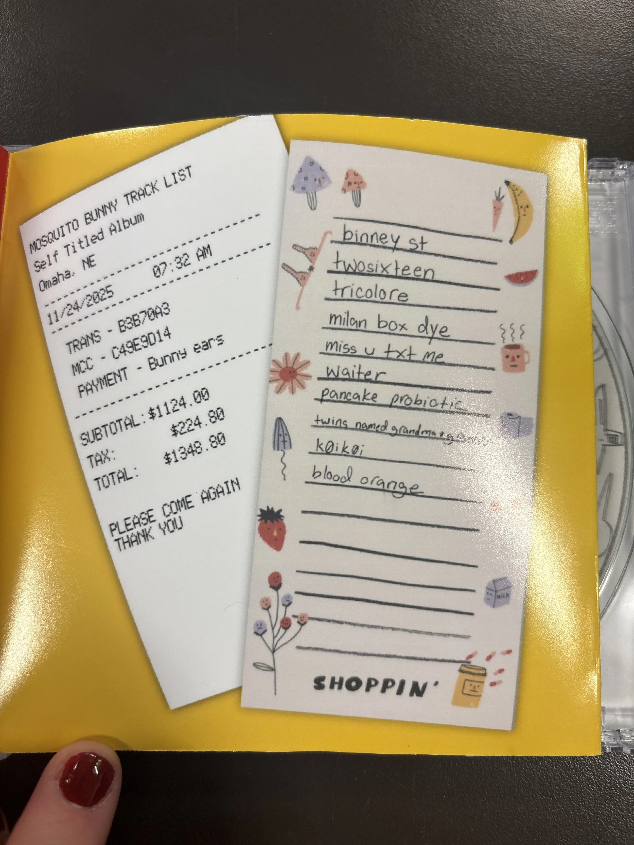 Track List on Mosquito Bunny CD Case