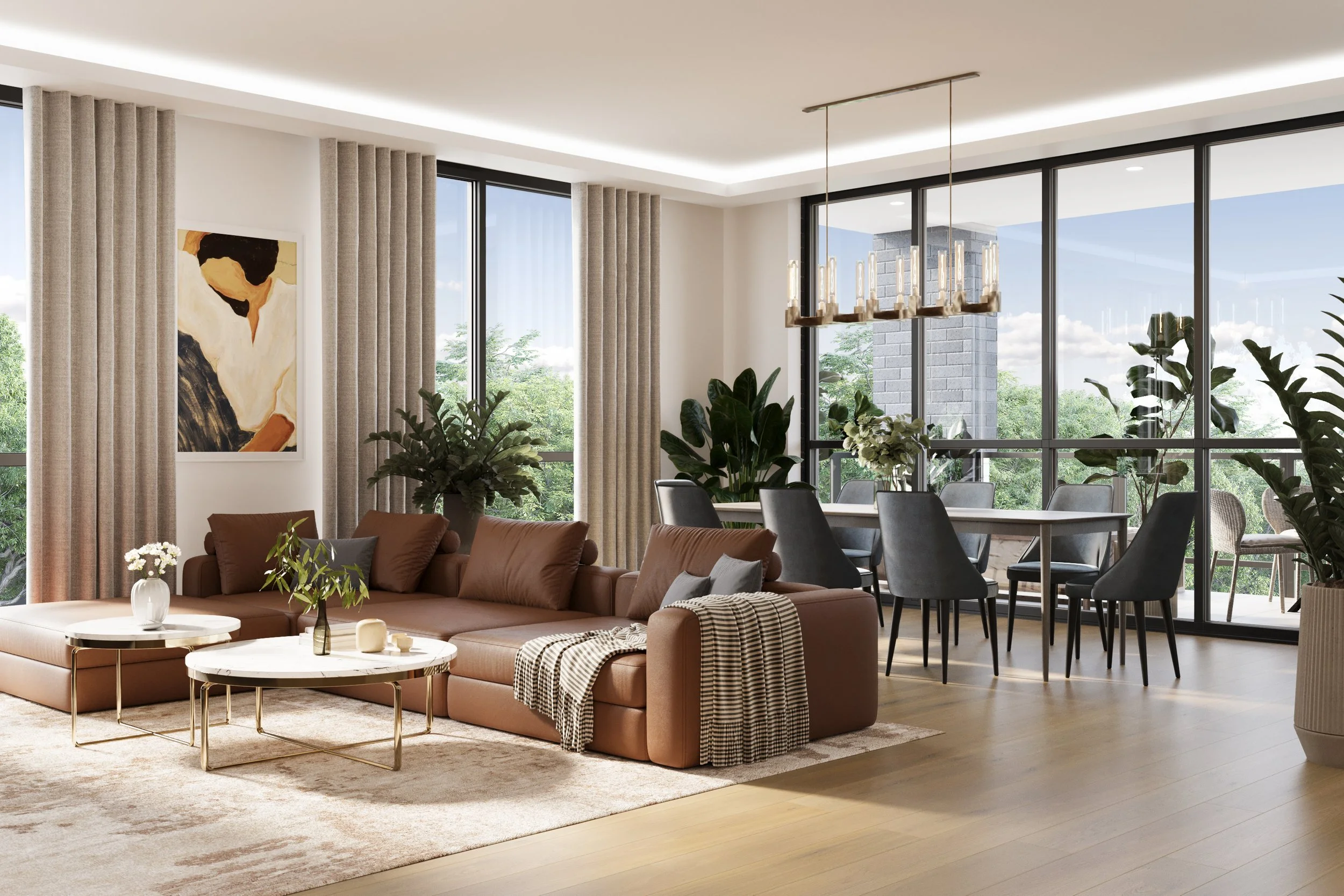 Top-Quality Interiors: Dwell in style with our elegant windows, oak flooring, and custom cabinets.