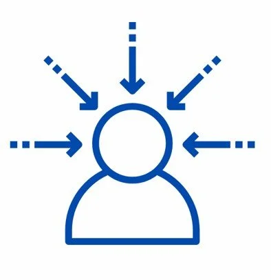 Diagram of a person with arrows pointing toward their head and shoulders.