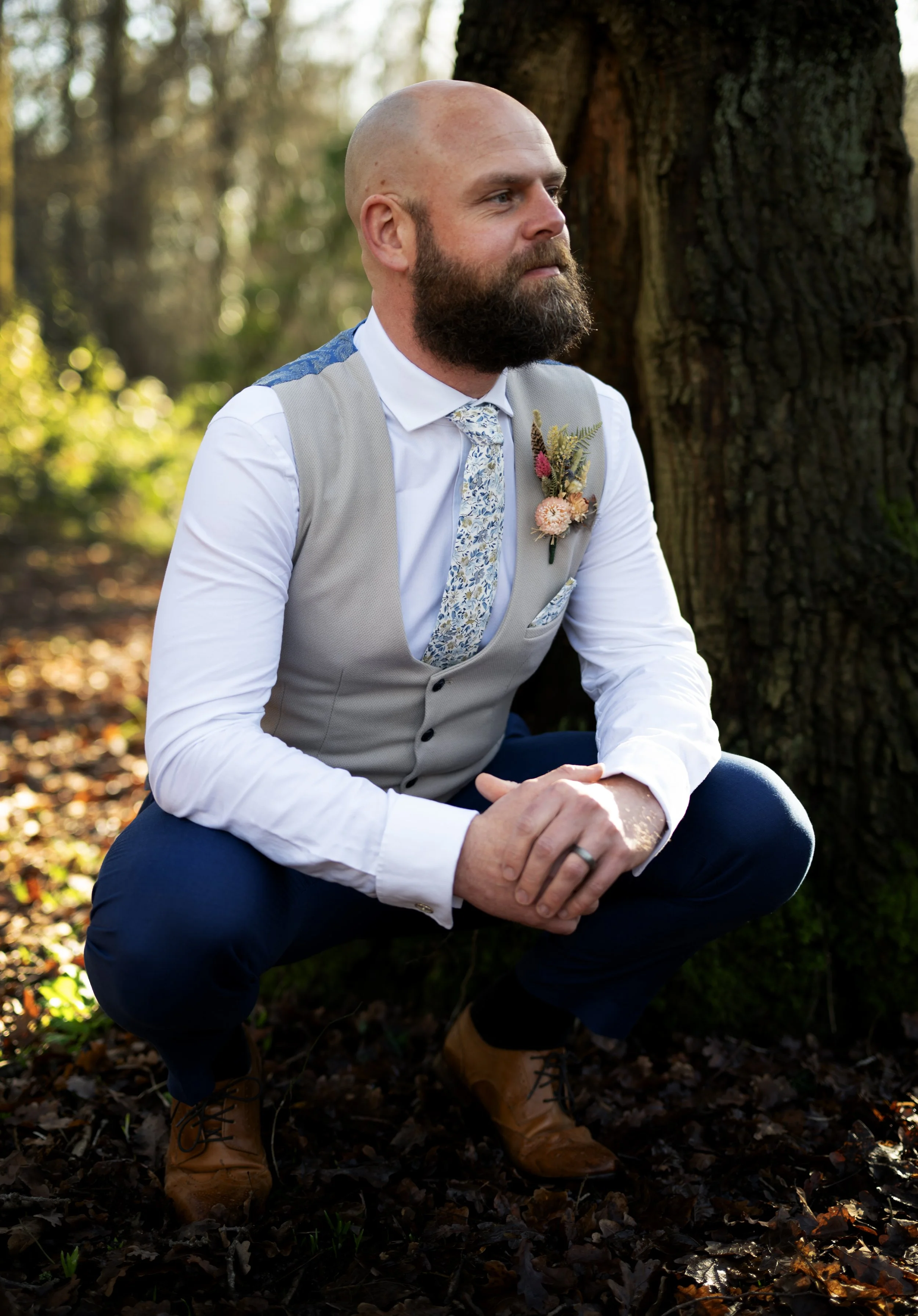 Groom waiting quietly before the wedding ceremony.