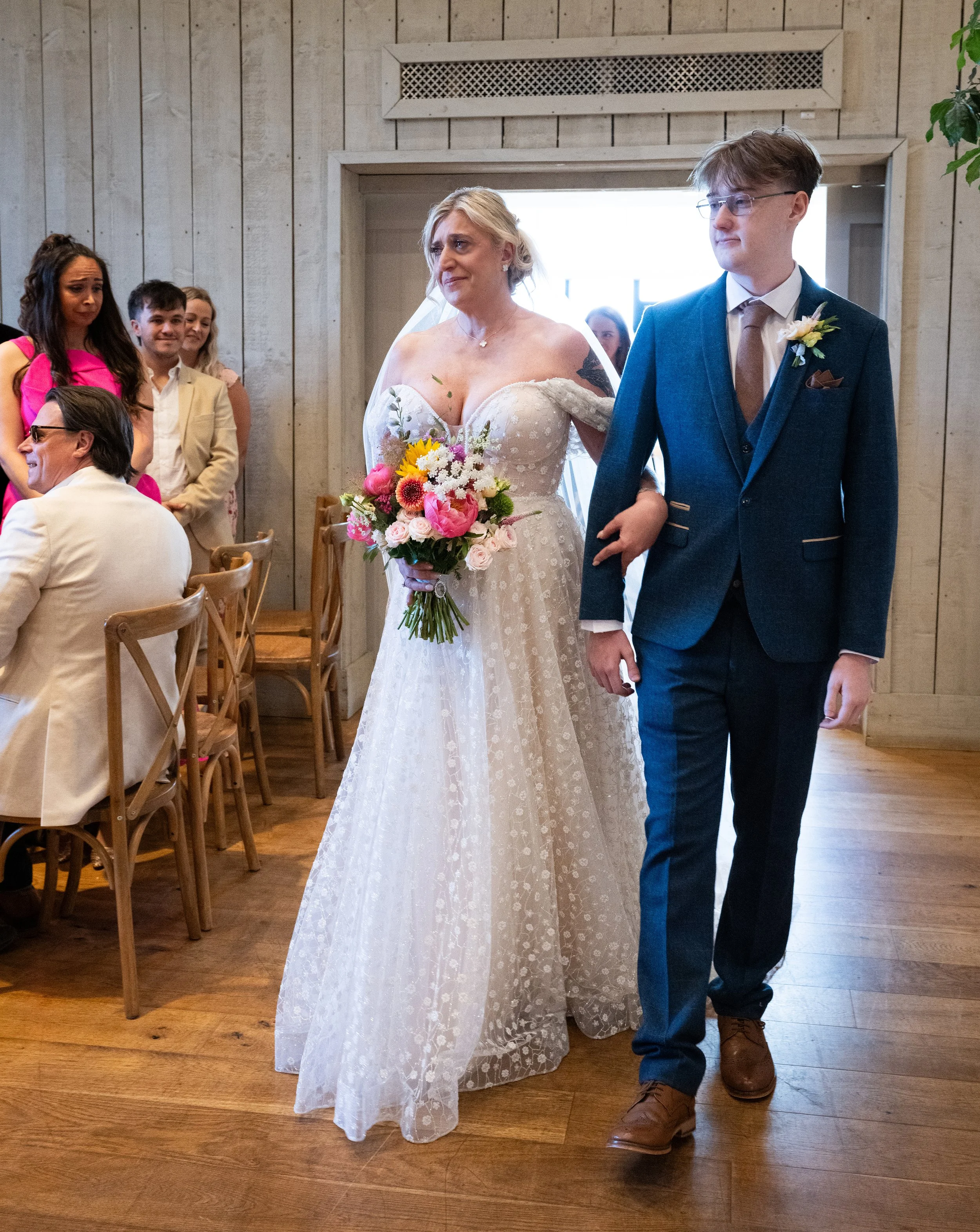 Walk down the aisle, barn wedding