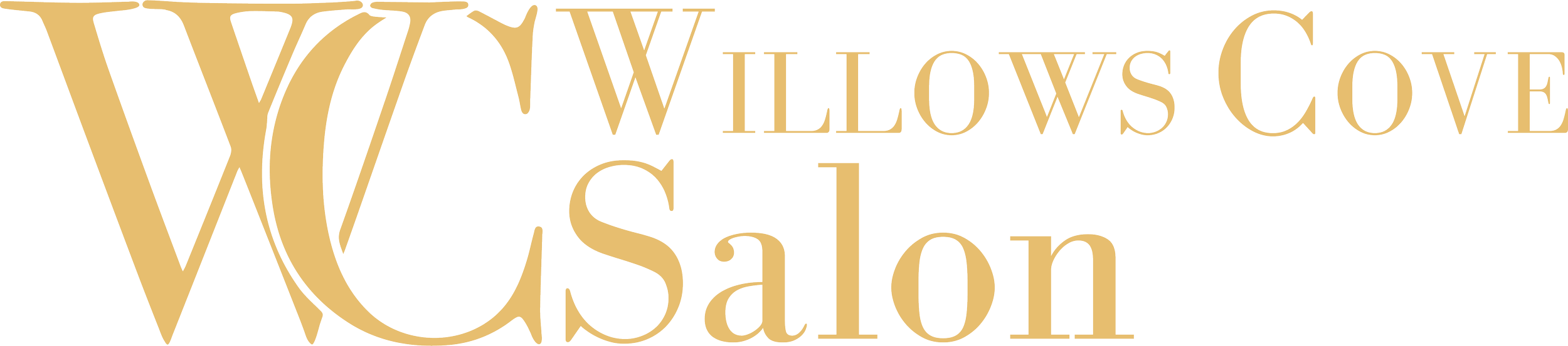 Willows Cove Salon logo in gold on a black background