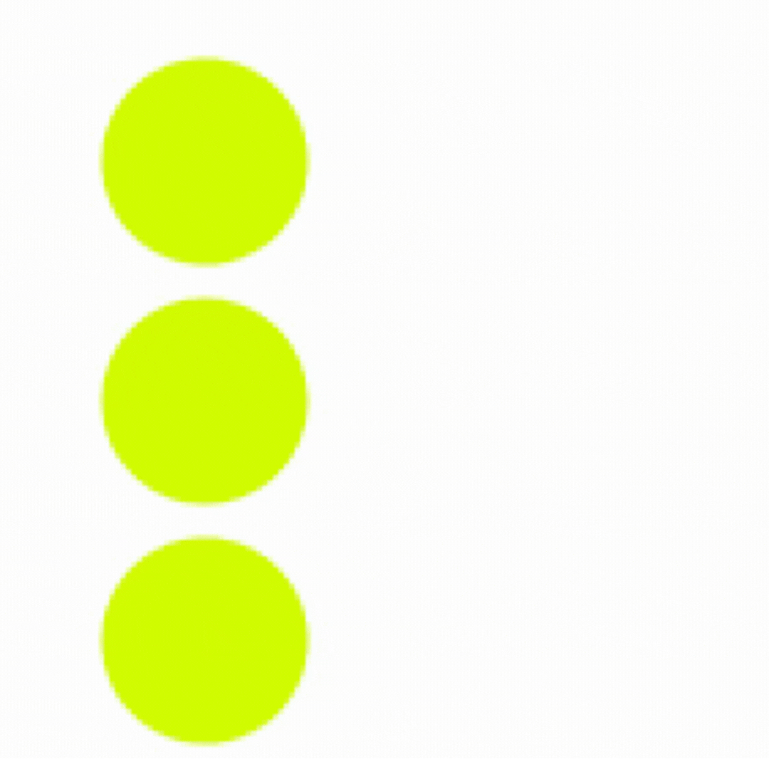 Three yellow-green circles arranged vertically on a white background morph into a single pink drop.