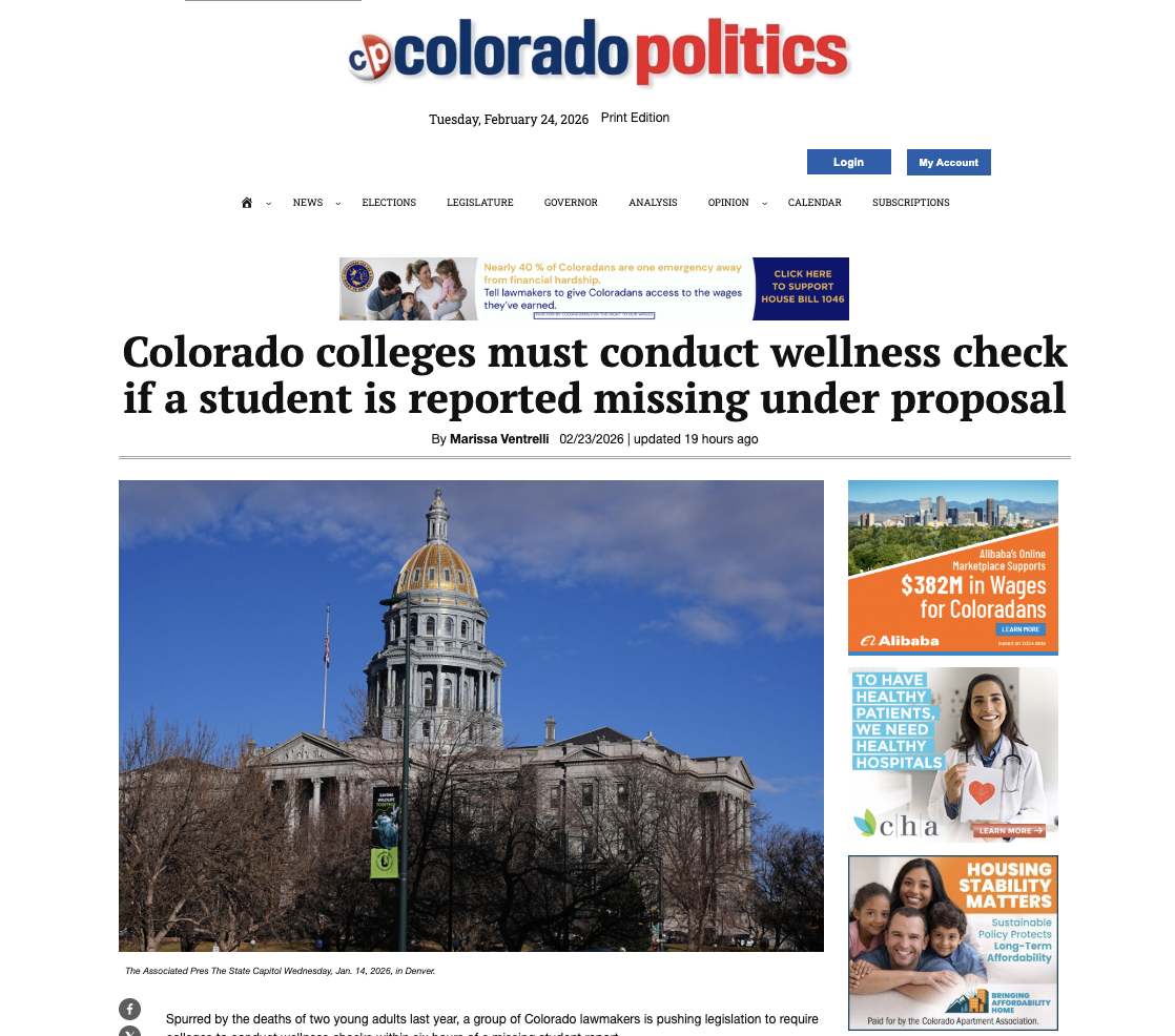 Colorado colleges must conduct wellness check if a student is reported missing under proposal