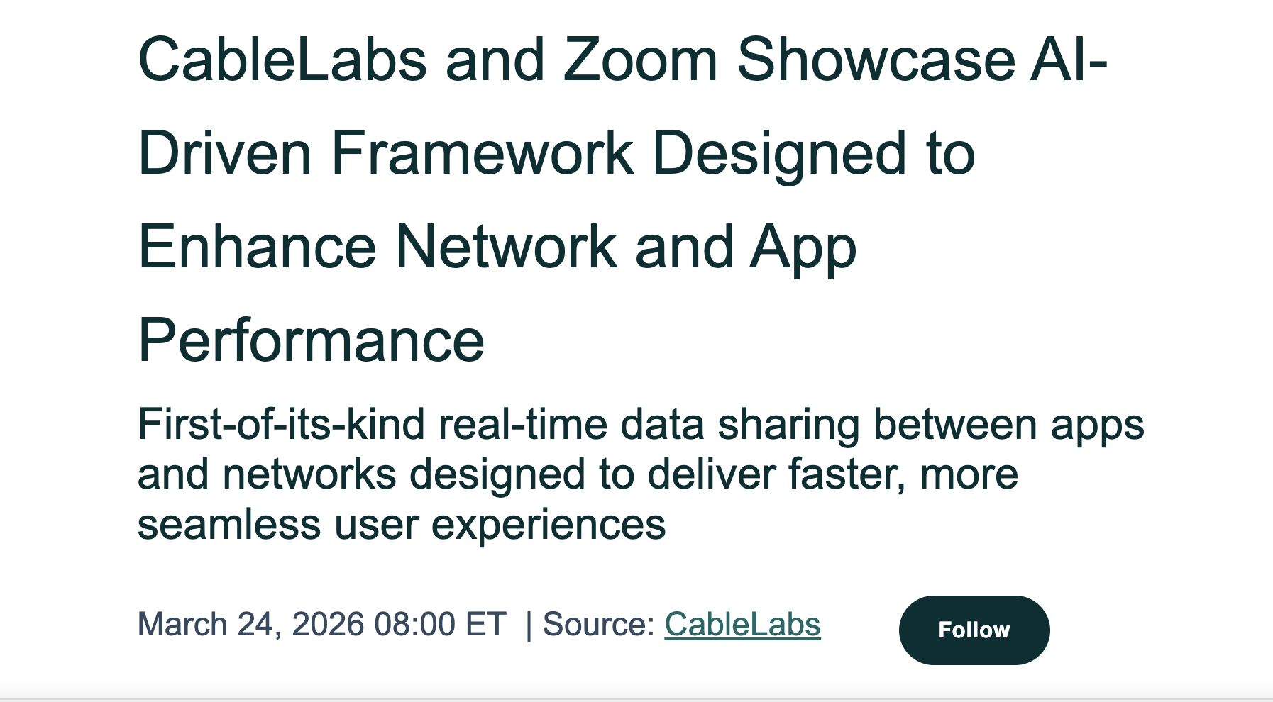 CableLabs and Zoom Showcase AI-Driven Framework Designed to Enhance Network and App Performance
