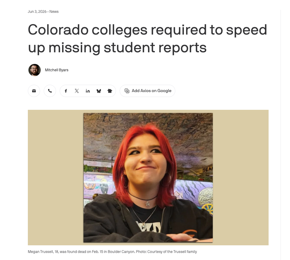 Colorado colleges required to speed up missing student reports