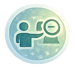 Icon of a person pointing at a circular device, representing a voting or selection process.
