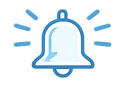 A digital illustration of a ringing notification bell with blue accents and lines indicating sound.