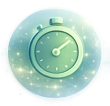 Close-up of a green stopwatch with a glowing, sparkling background.