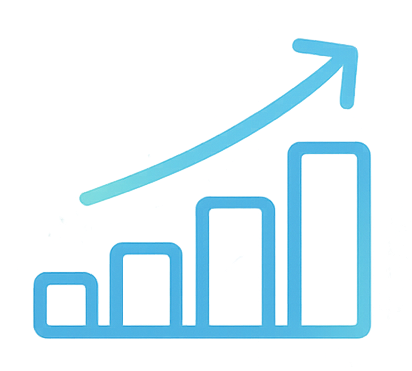 A digital illustration of a bar chart with rising bars and an upward pointing arrow indicating growth or progress.