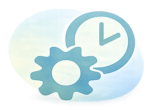 A paper cutout of a gear and a clock icon