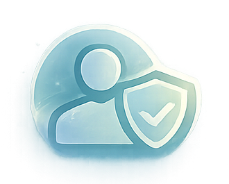 Icon of a person with a shield featuring a checkmark, representing security or protection