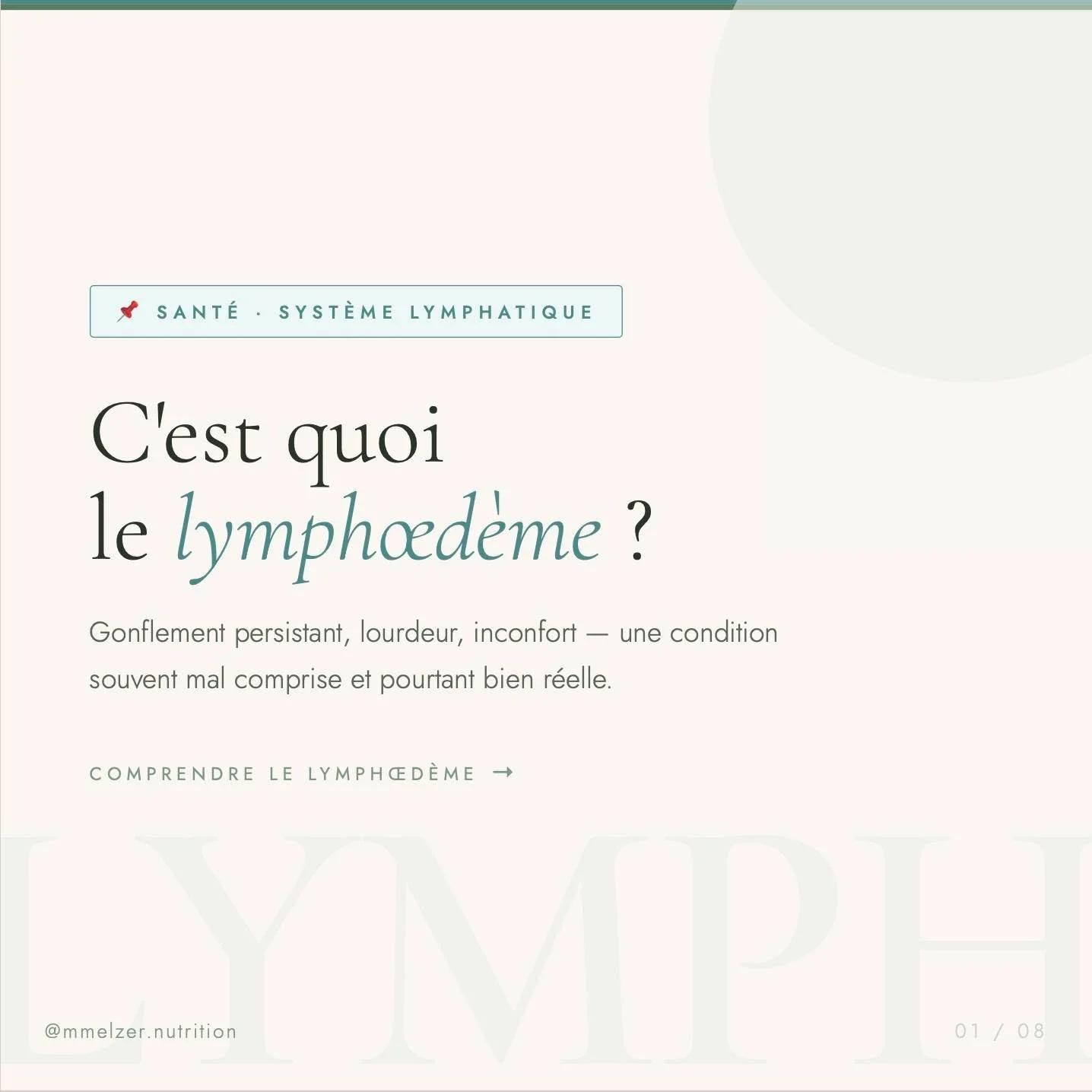Le lymph&oelig;d&egrave;me n'est pas "juste de la r&eacute;tention d'eau". C'est une condition chronique du syst&egrave;me lymphatique qui m&eacute;rite une vraie prise en charge &mdash; m&eacute;dicale ET nutritionnelle. 
Swipez pour tout 