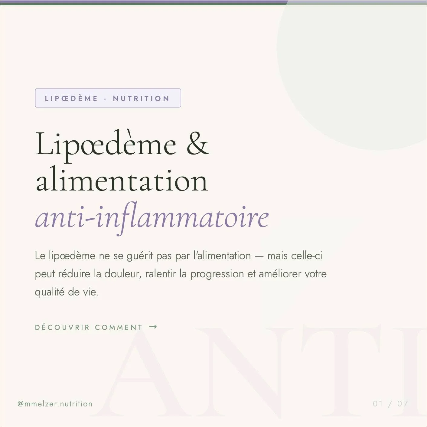 Le lip&oelig;d&egrave;me ne se gu&eacute;rit pas avec un r&eacute;gime &mdash; mais l'alimentation anti-inflammatoire peut faire une vraie diff&eacute;rence sur la douleur et la qualit&eacute; de vie 💜 Swipez pour les alli&eacute;s &agrave; adopter 