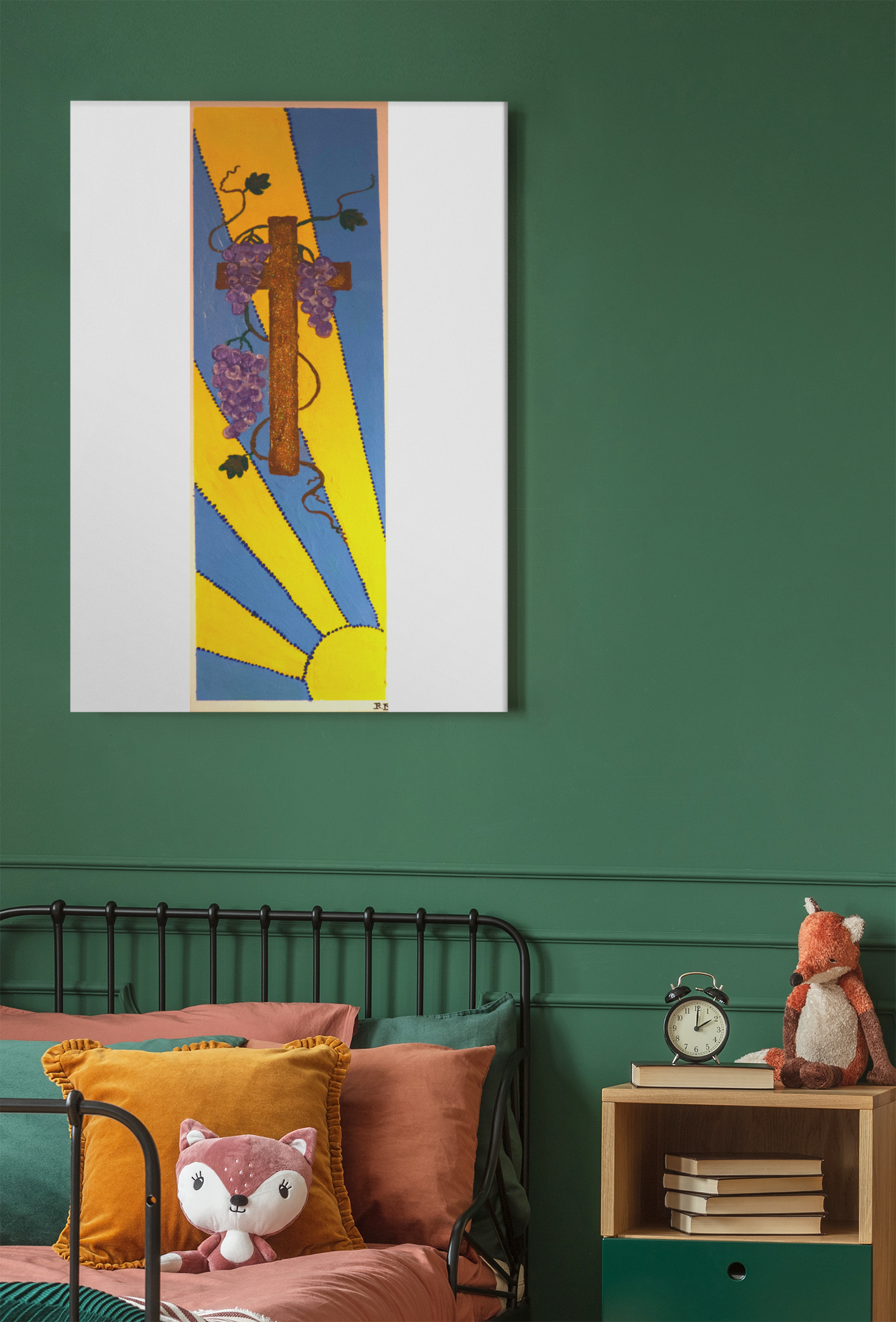 Nursery Painting:  Cross blessed with Grapes and Sunshine