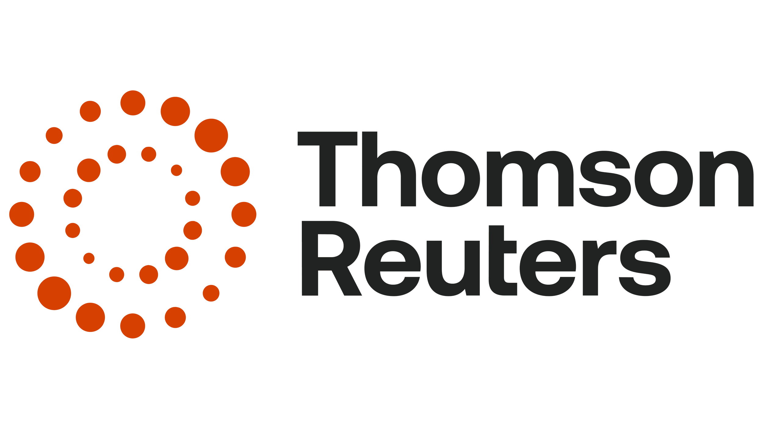 Thomson Reuters logo with circular orange design and black text.