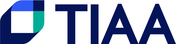 The TIAA logo, featuring a stylized circle with turquoise, green, and dark blue segments, next to the text 'TIAA' in bold dark blue letters.