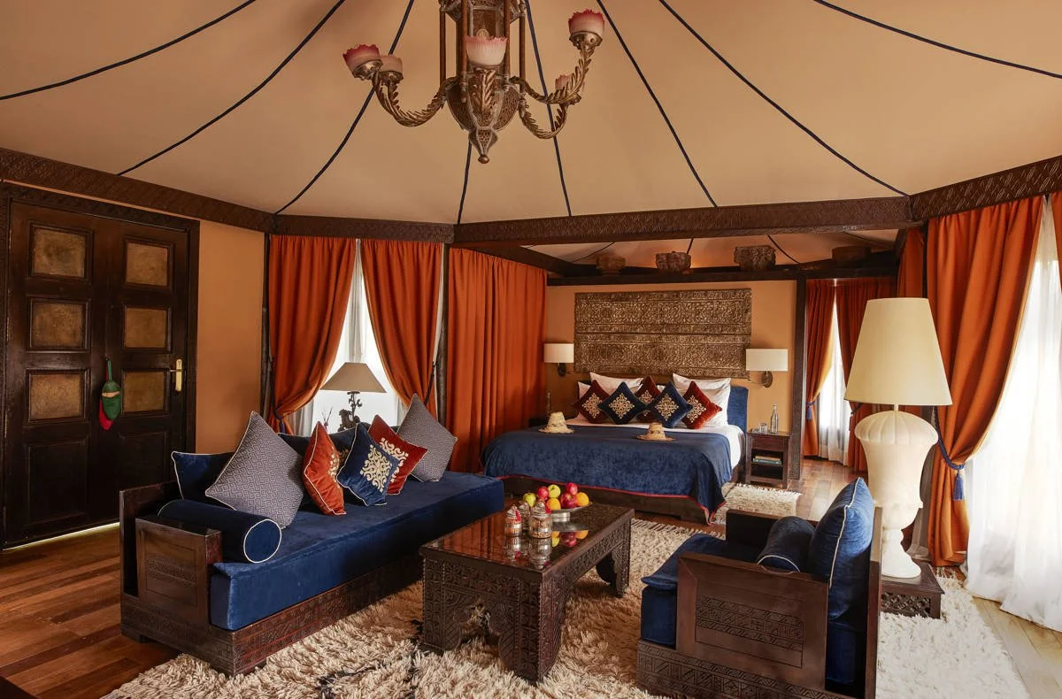 Kasbah Tamadot luxury tent interior Atlas Mountains Morocco