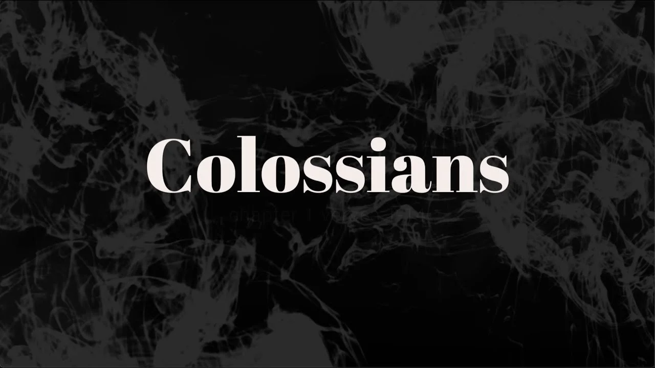 Title slide with the word 'Colossians' in white text on a black background with abstract white patterns.