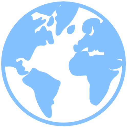 Illustration of the Earth with a focus on the continents of North America, South America, Europe, Africa, and parts of Asia, depicted in a simplified style with blue landmasses and a light blue ocean background.