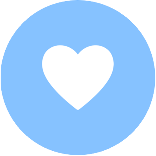 A white heart icon inside a light blue circle.