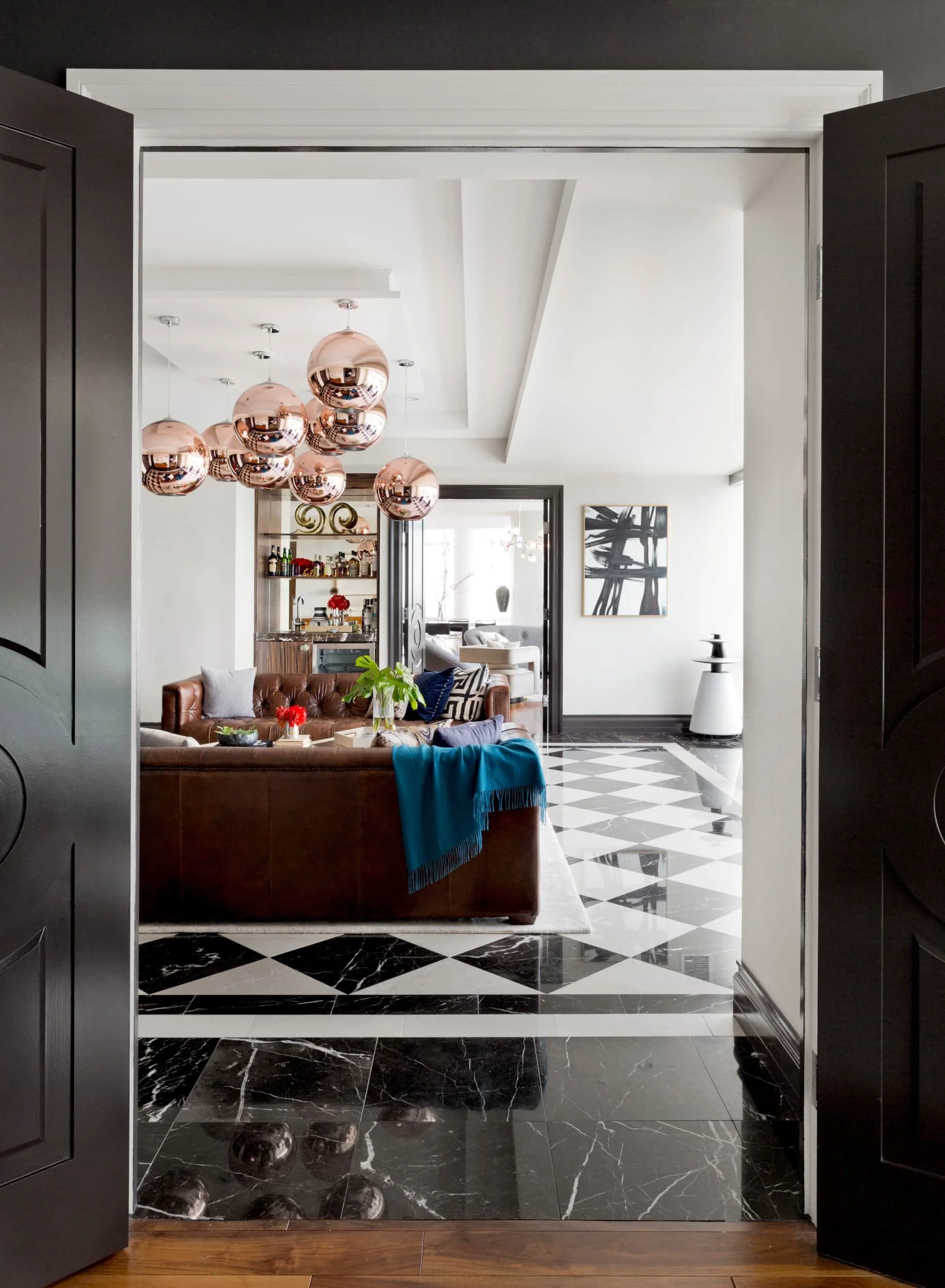 A club room at the ritz tower in white plains designed by Caroline Kopp interior design