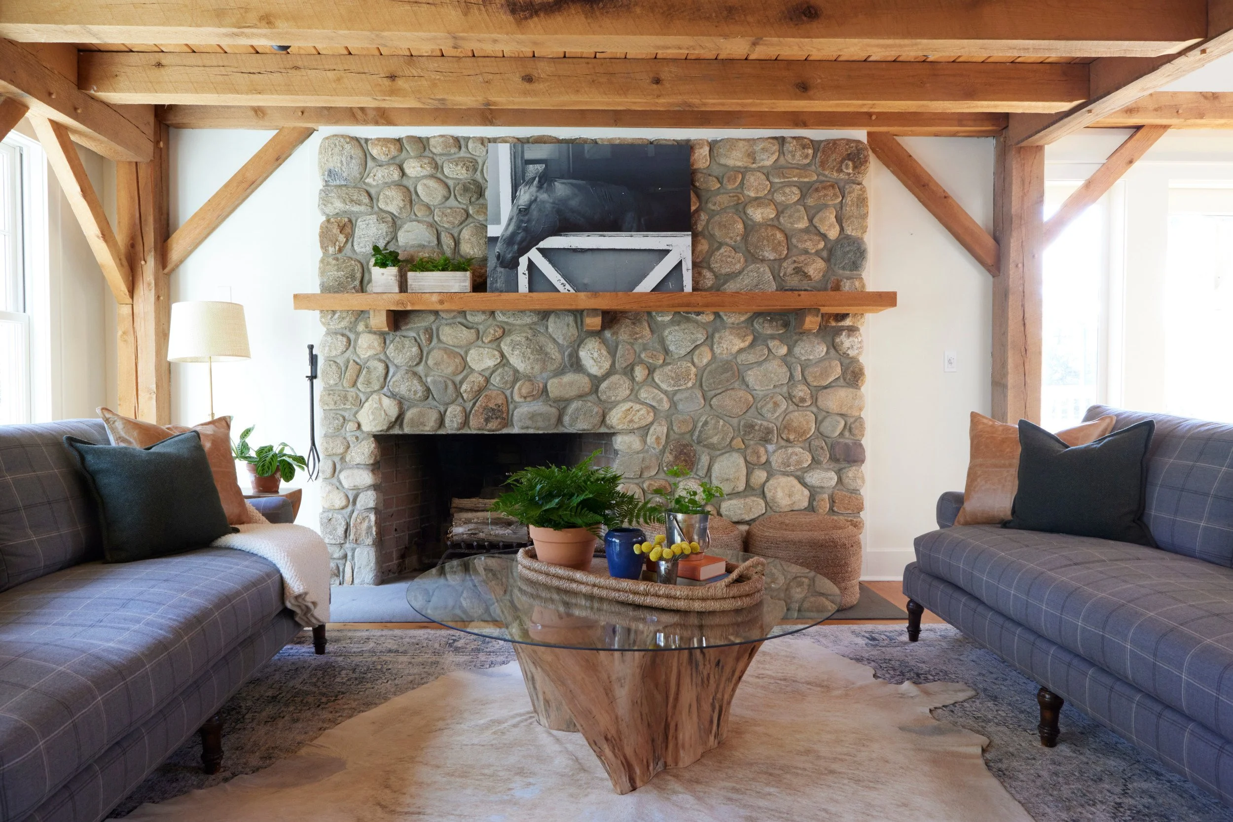 A cozy snug at the Wilton Riding Club designed by Westport Connecticut interior designer Caroline Kopp